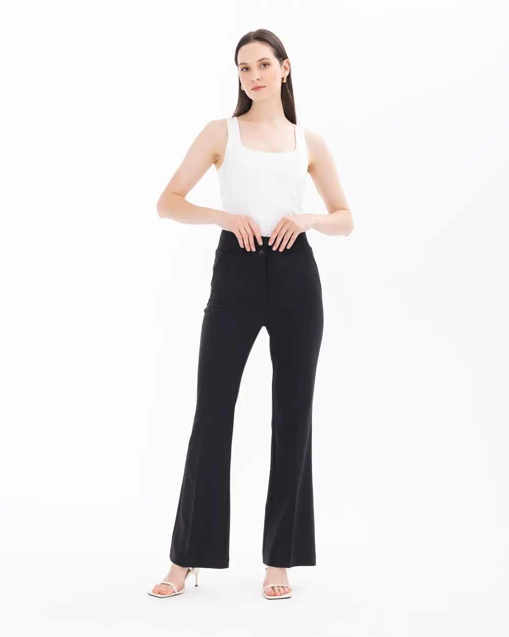 Wide Leg Pants with Half Elastic Waist