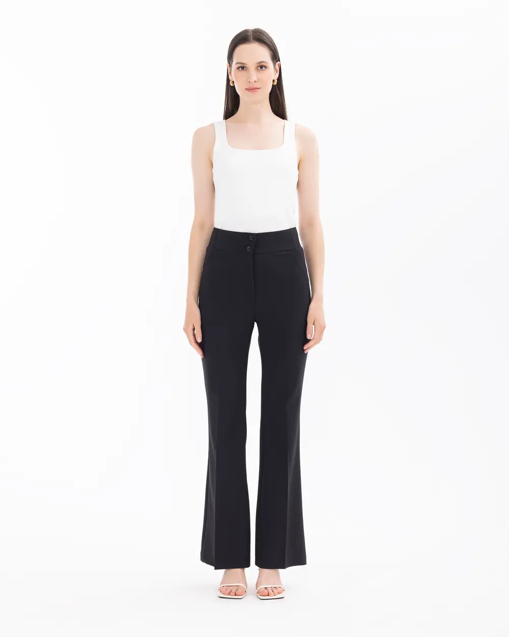 Wide Leg Pants with Half Elastic Waist