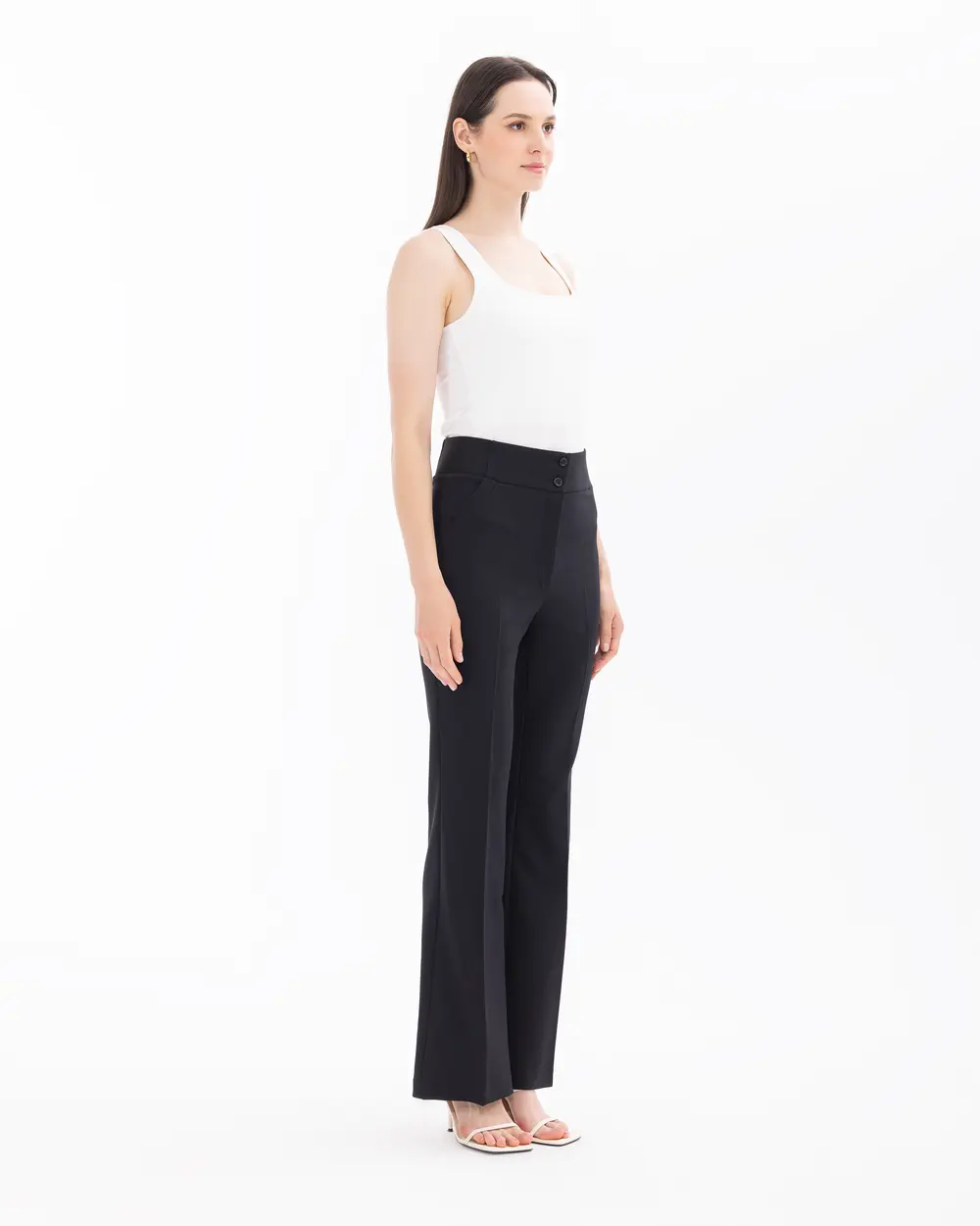 Wide Leg Pants with Half Elastic Waist