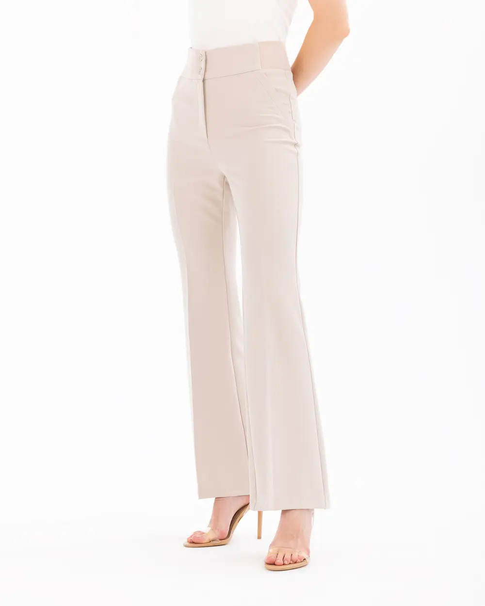 Wide Leg Pants with Half Elastic Waist