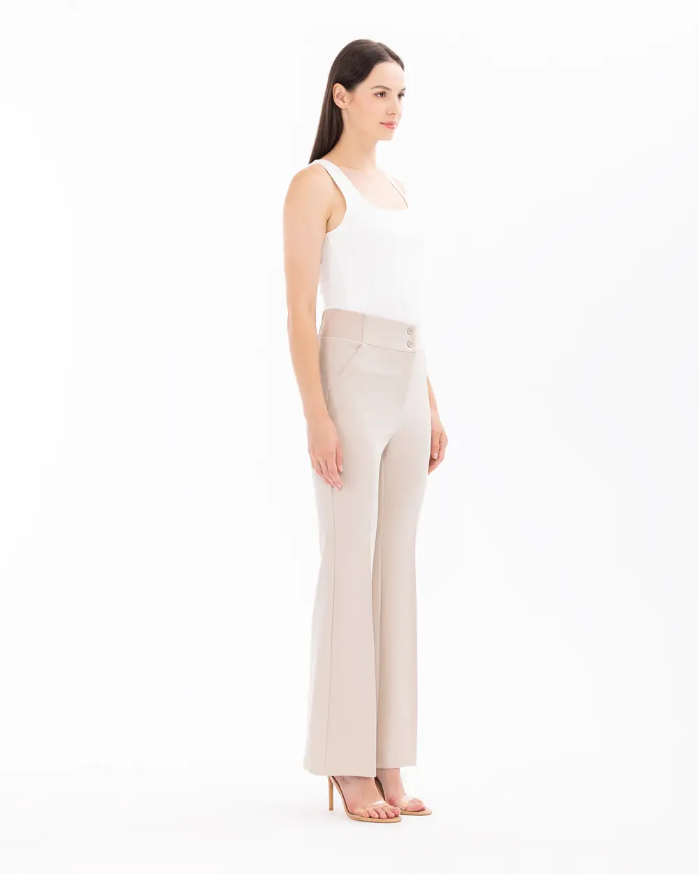 Wide Leg Pants with Half Elastic Waist