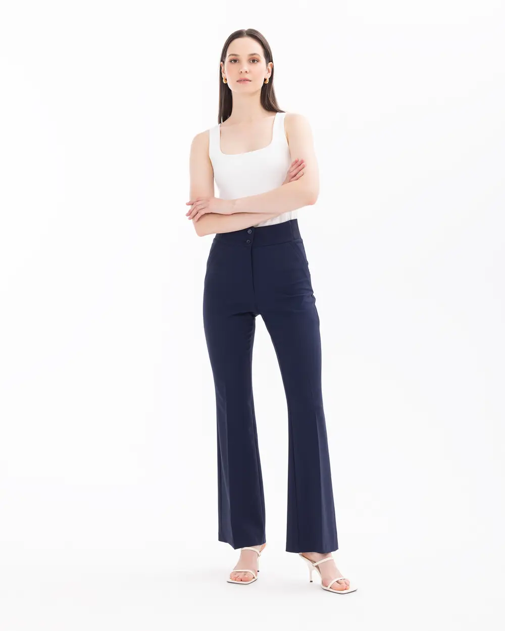 Wide Leg Pants with Half Elastic Waist