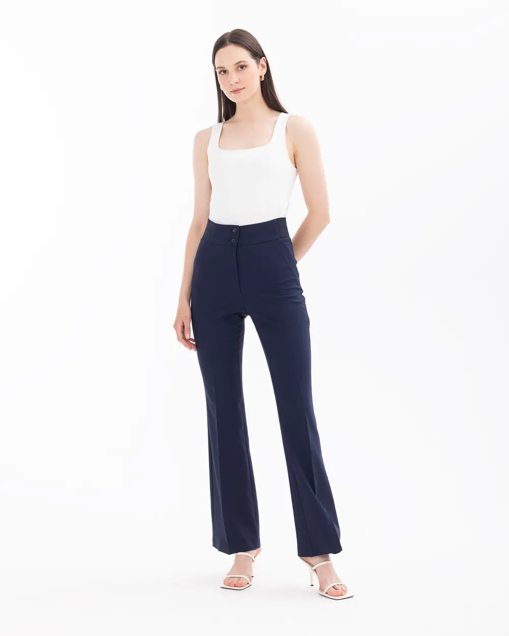 Wide Leg Pants with Half Elastic Waist