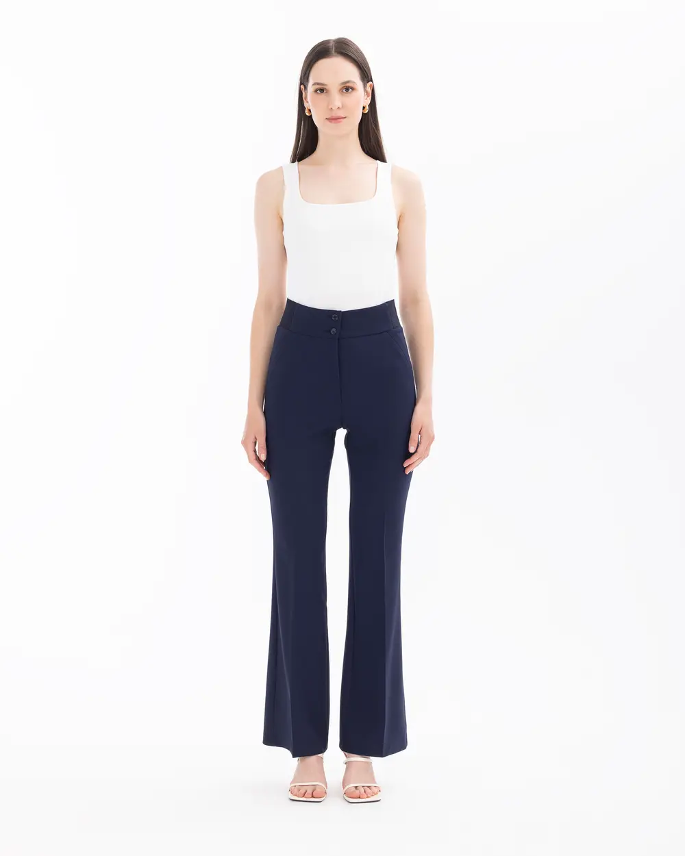 Wide Leg Pants with Half Elastic Waist