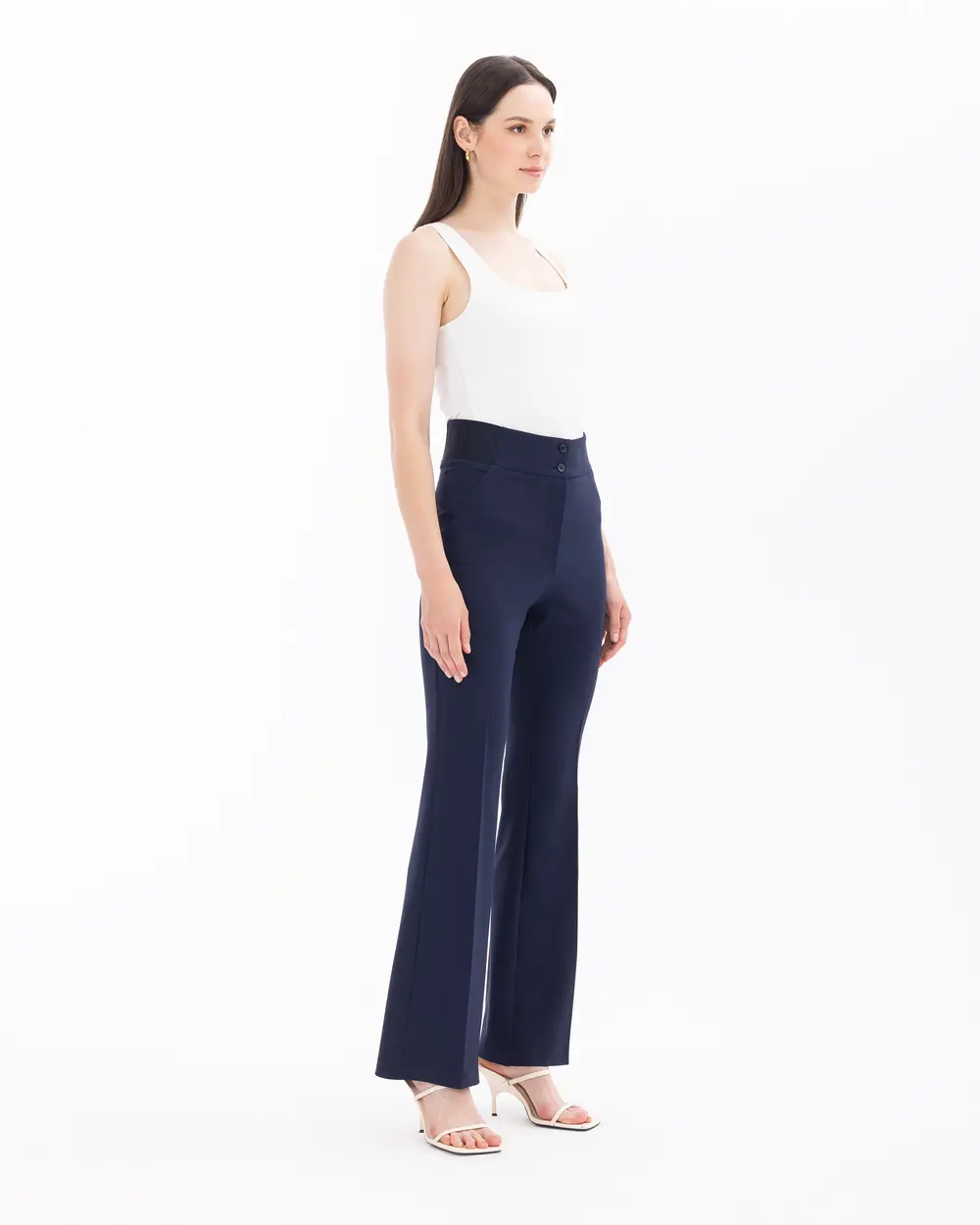 Wide Leg Pants with Half Elastic Waist