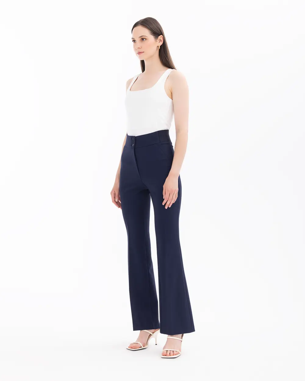 Wide Leg Pants with Half Elastic Waist