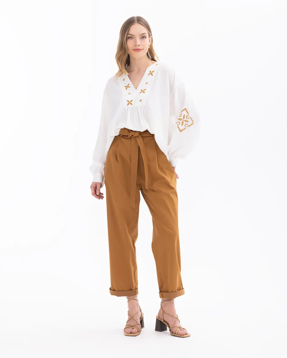 Belted Ankle Length Pants