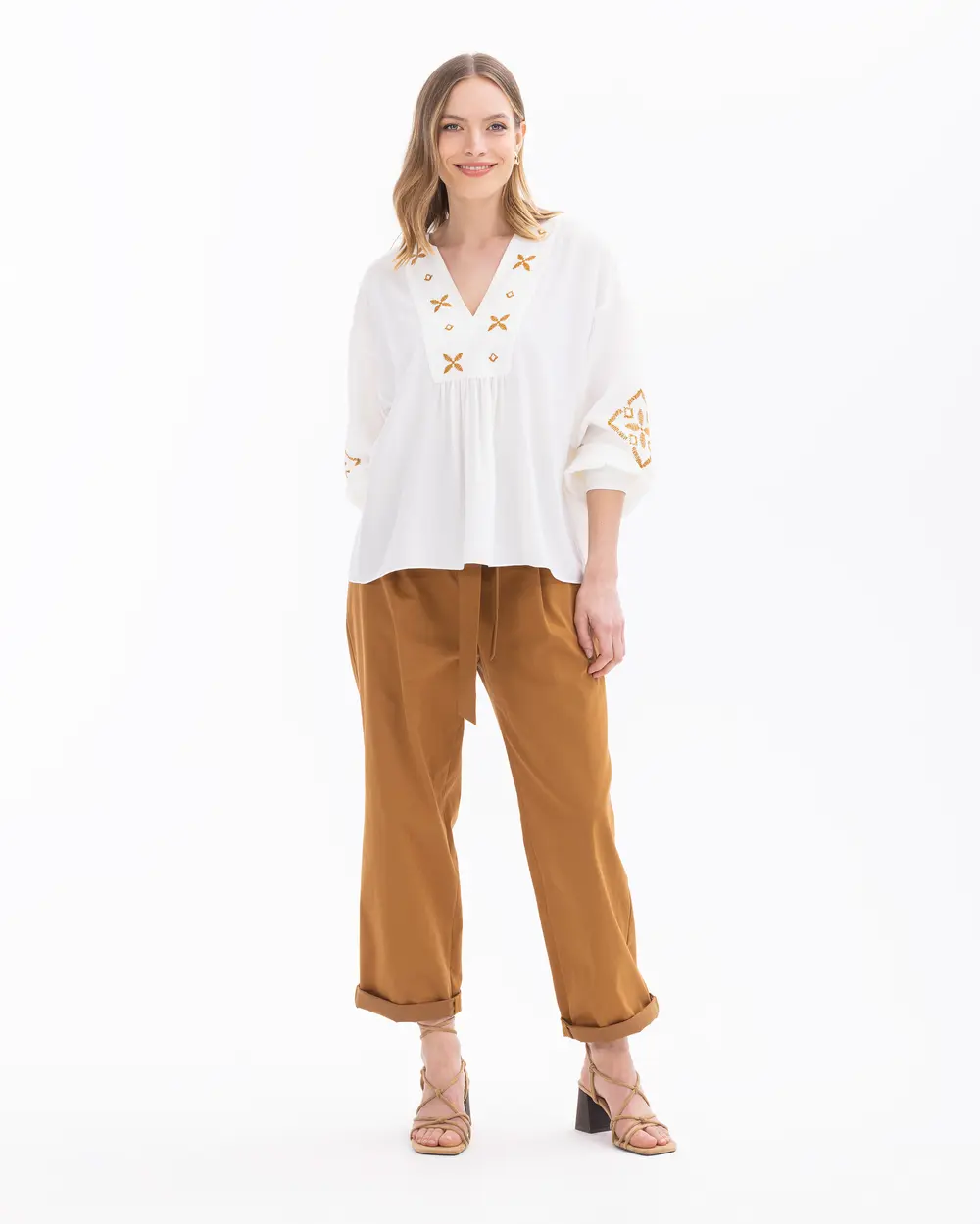 Belted Ankle Length Pants