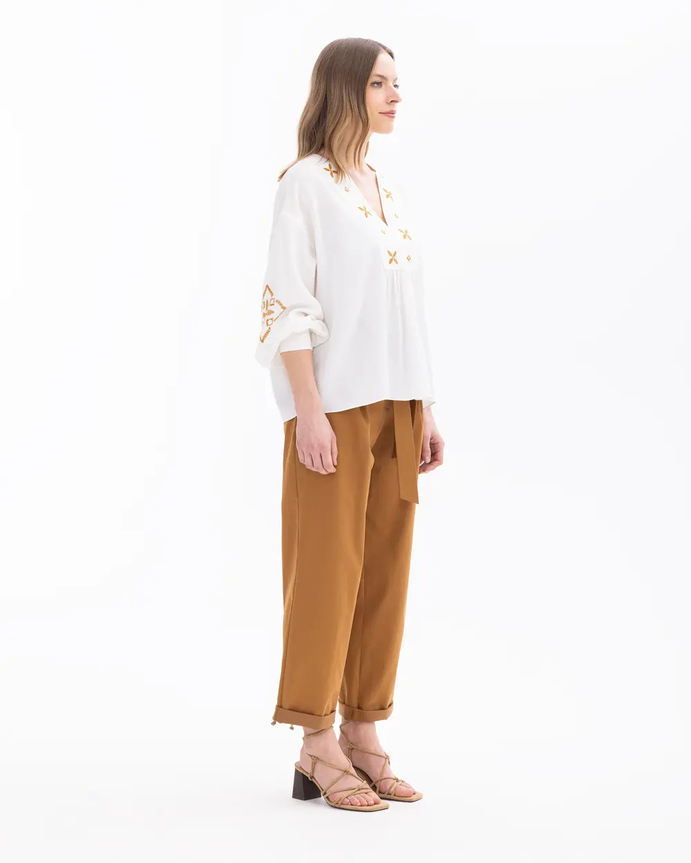 Belted Ankle Length Pants