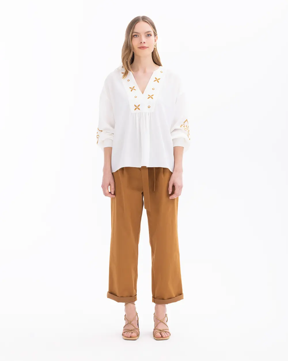 Belted Ankle Length Pants