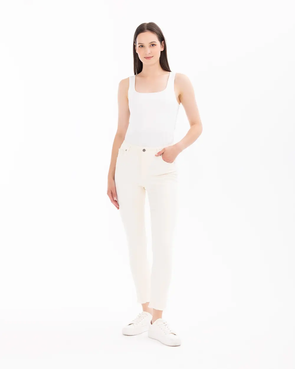 Ankle Length Pants with Button Detail