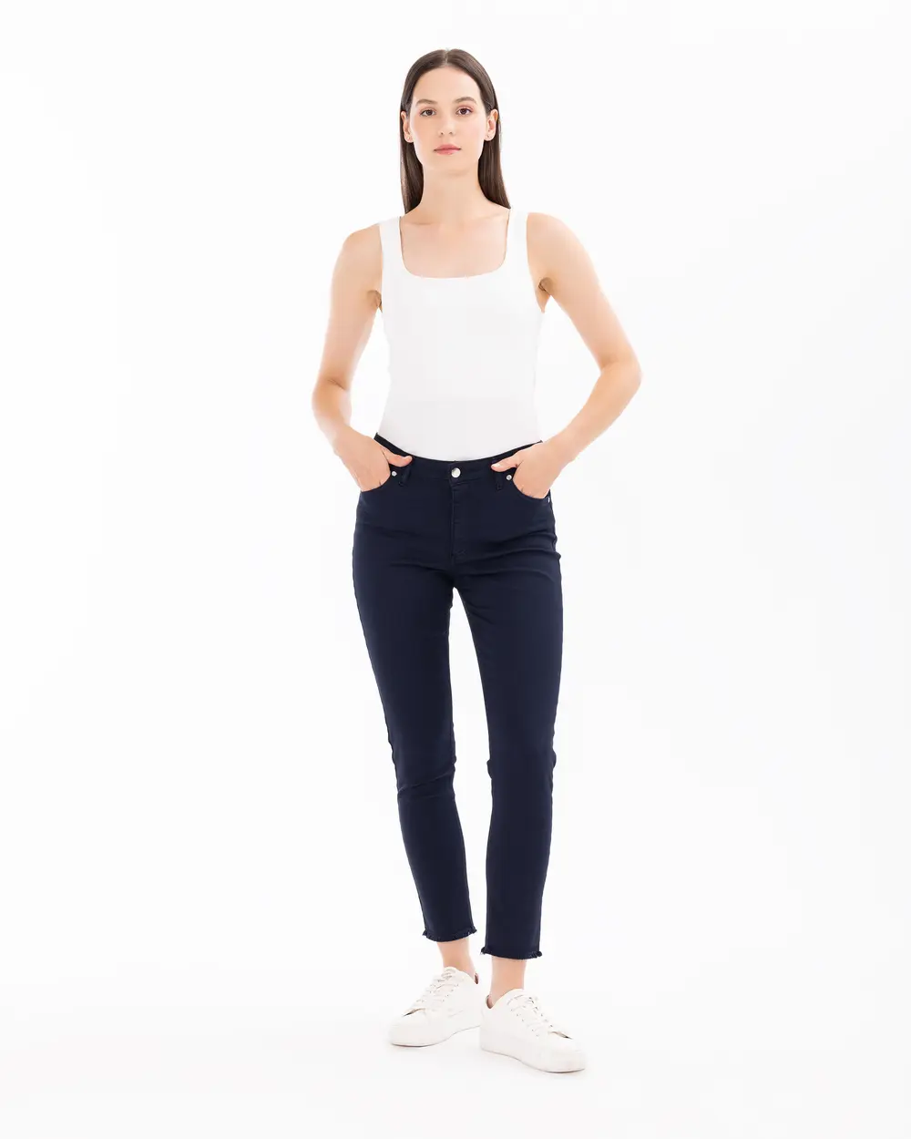 Ankle Length Pants with Button Detail