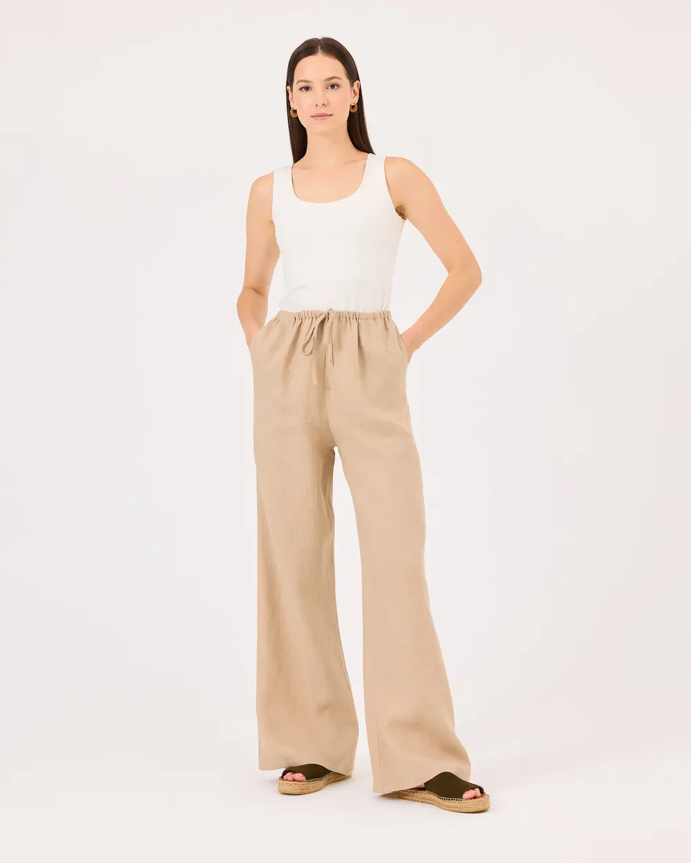 Elastic Waist Linen Pants