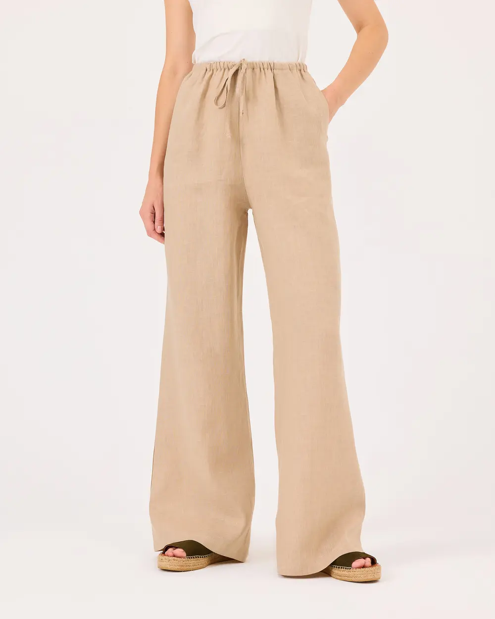 【DEARMINE】Dewde Linen Setup Pants Elastic Waist Linen Pants - SecilStore