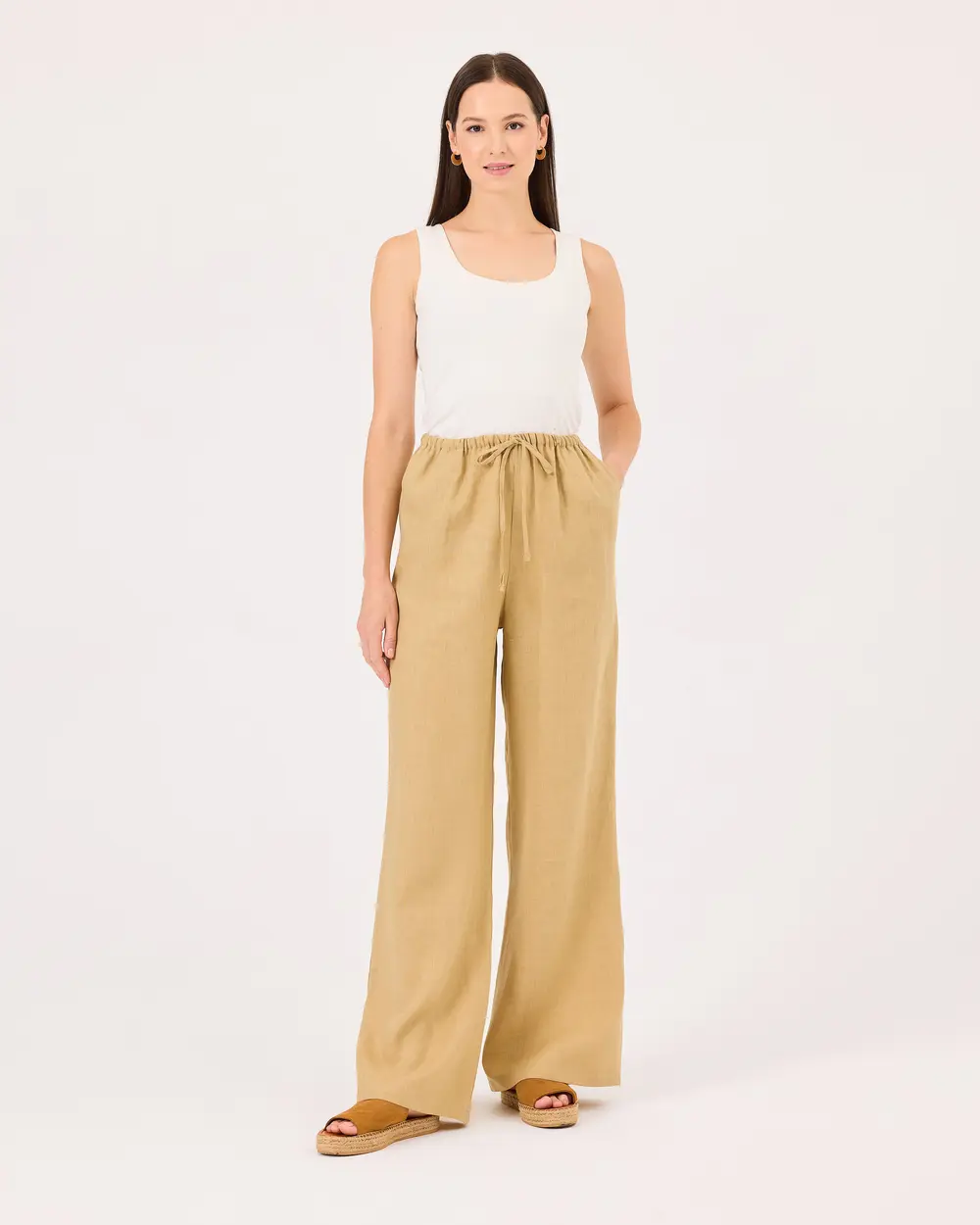 Elastic Waist Linen Pants