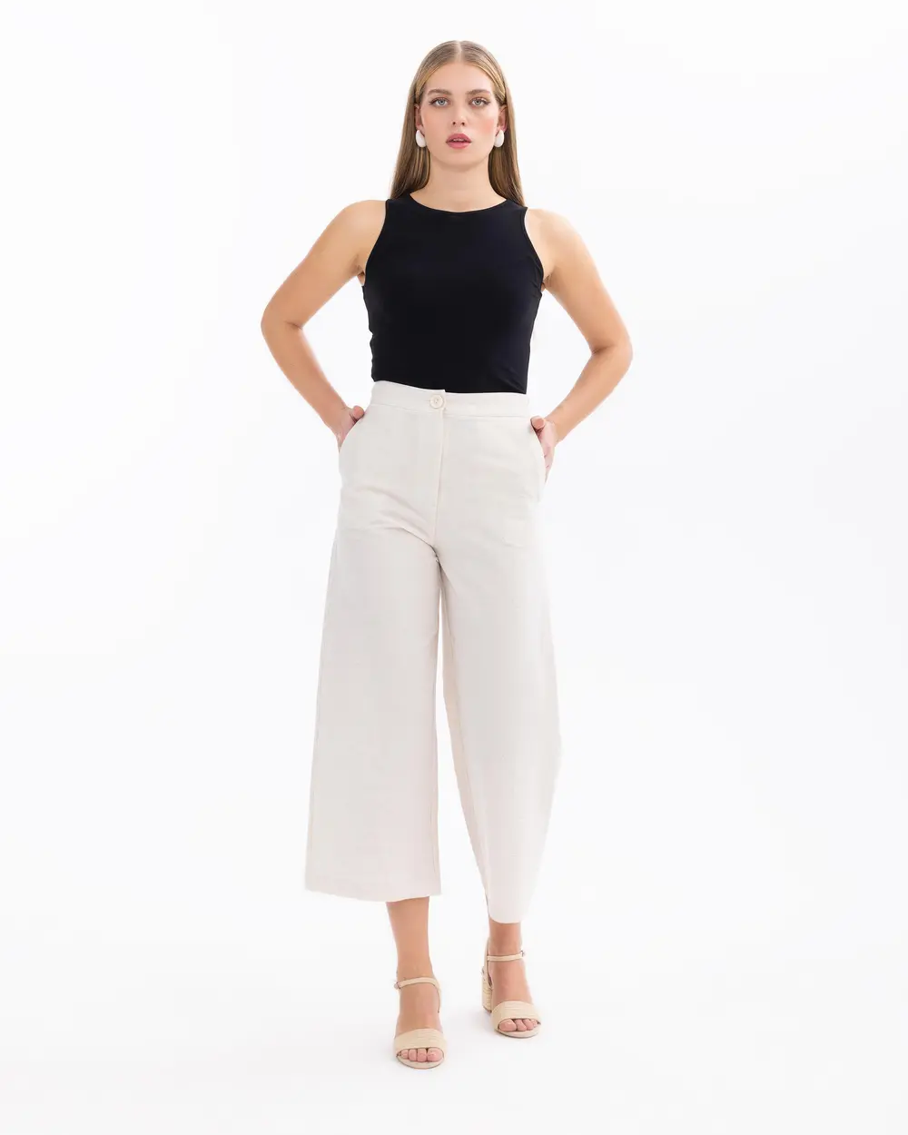 Buttoned Wide Leg Pants