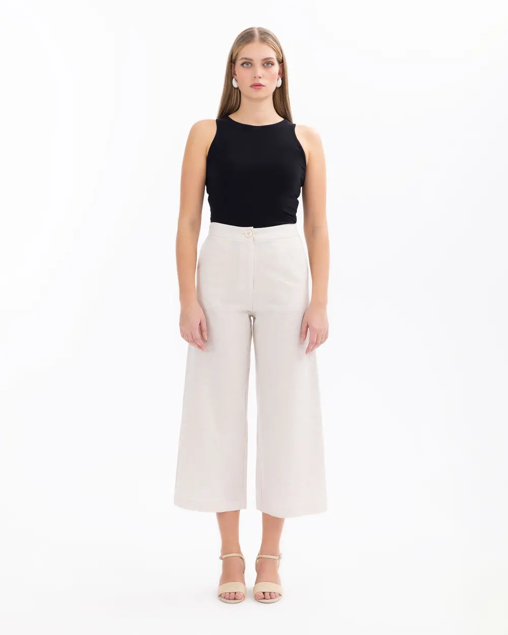 Buttoned Wide Leg Pants