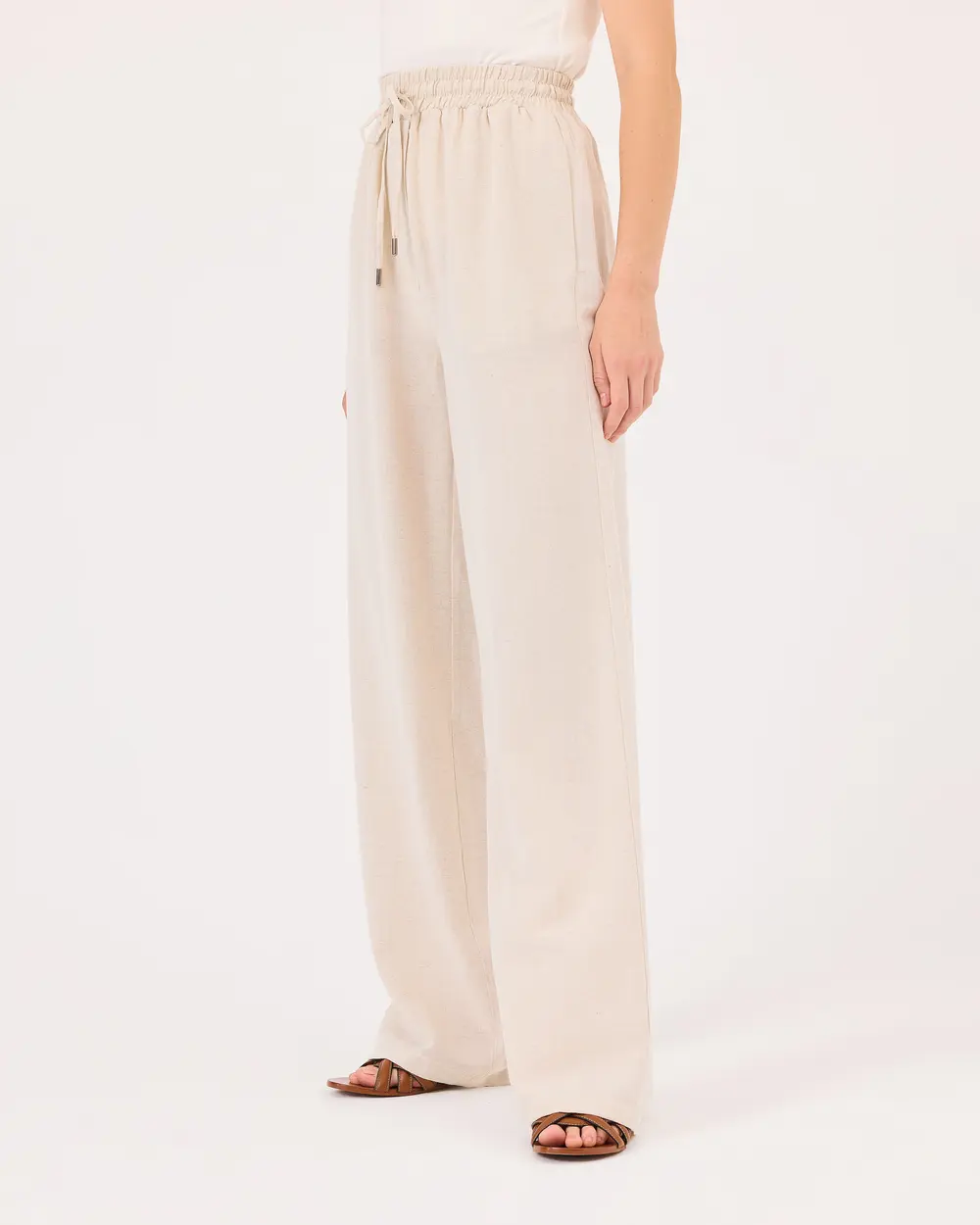 Elastic Waist Tie-Up Wide Leg Trousers