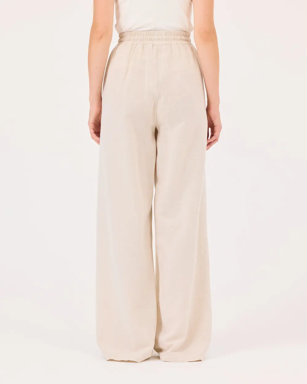 Elastic Waist Tie-Up Wide Leg Trousers