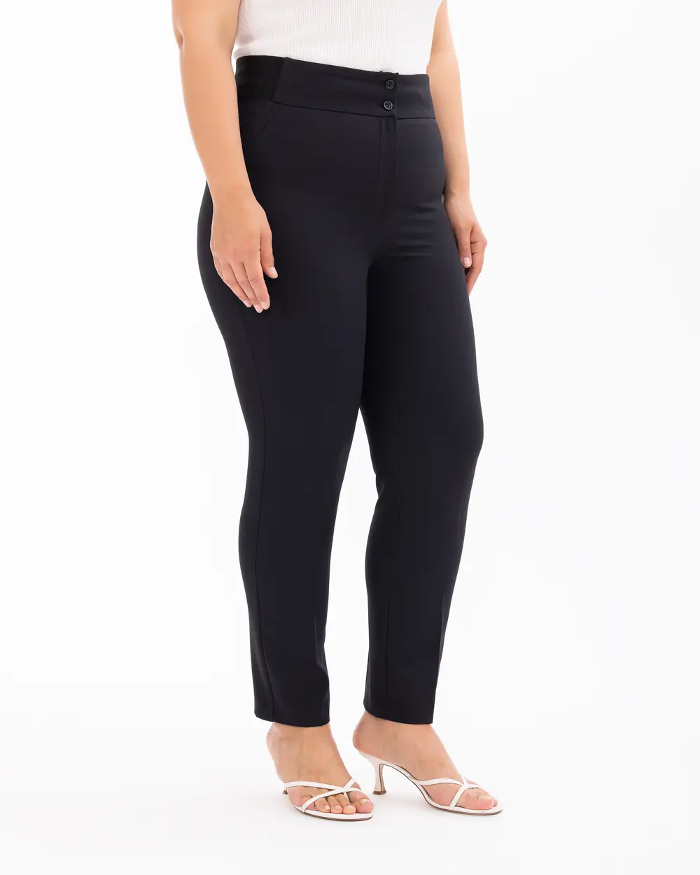 Plus Size Straight Pants with Half Elastic Waist