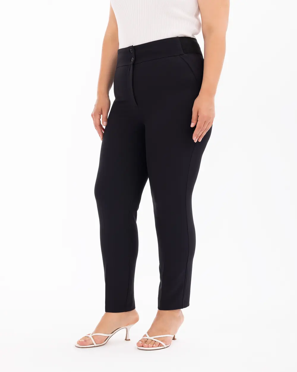 Plus Size Straight Pants with Half Elastic Waist