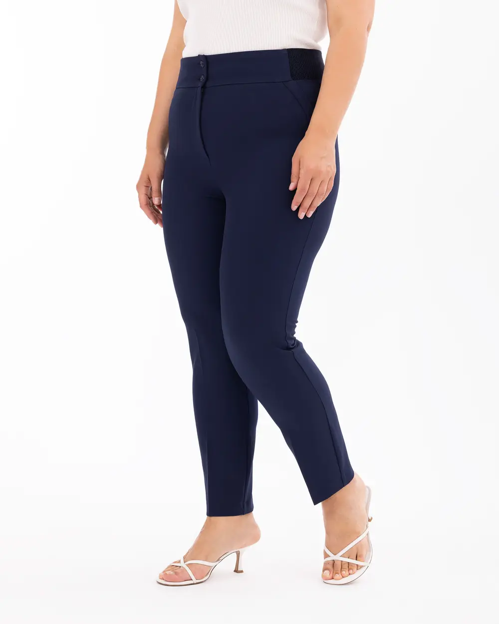 Plus Size Straight Pants with Half Elastic Waist