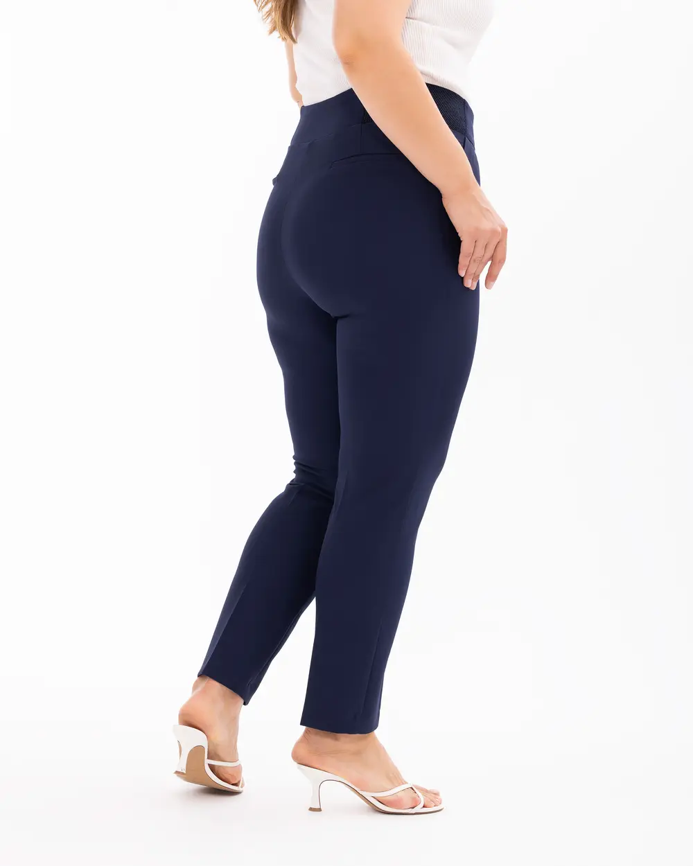 Plus Size Straight Pants with Half Elastic Waist