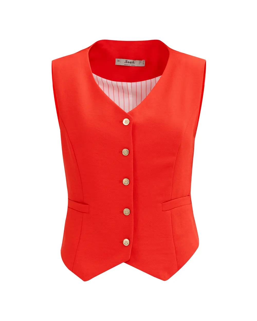 V-neck Sleeveless Button Detailed Vest