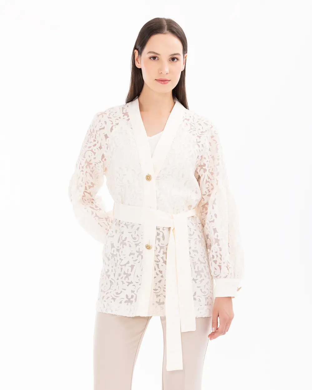 V-Neck Double Fabric Jacket with Inner Blouse