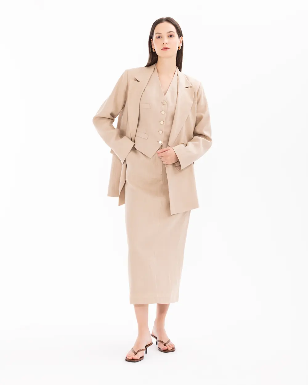 Double-breasted Collar Linen Blazer Jacket