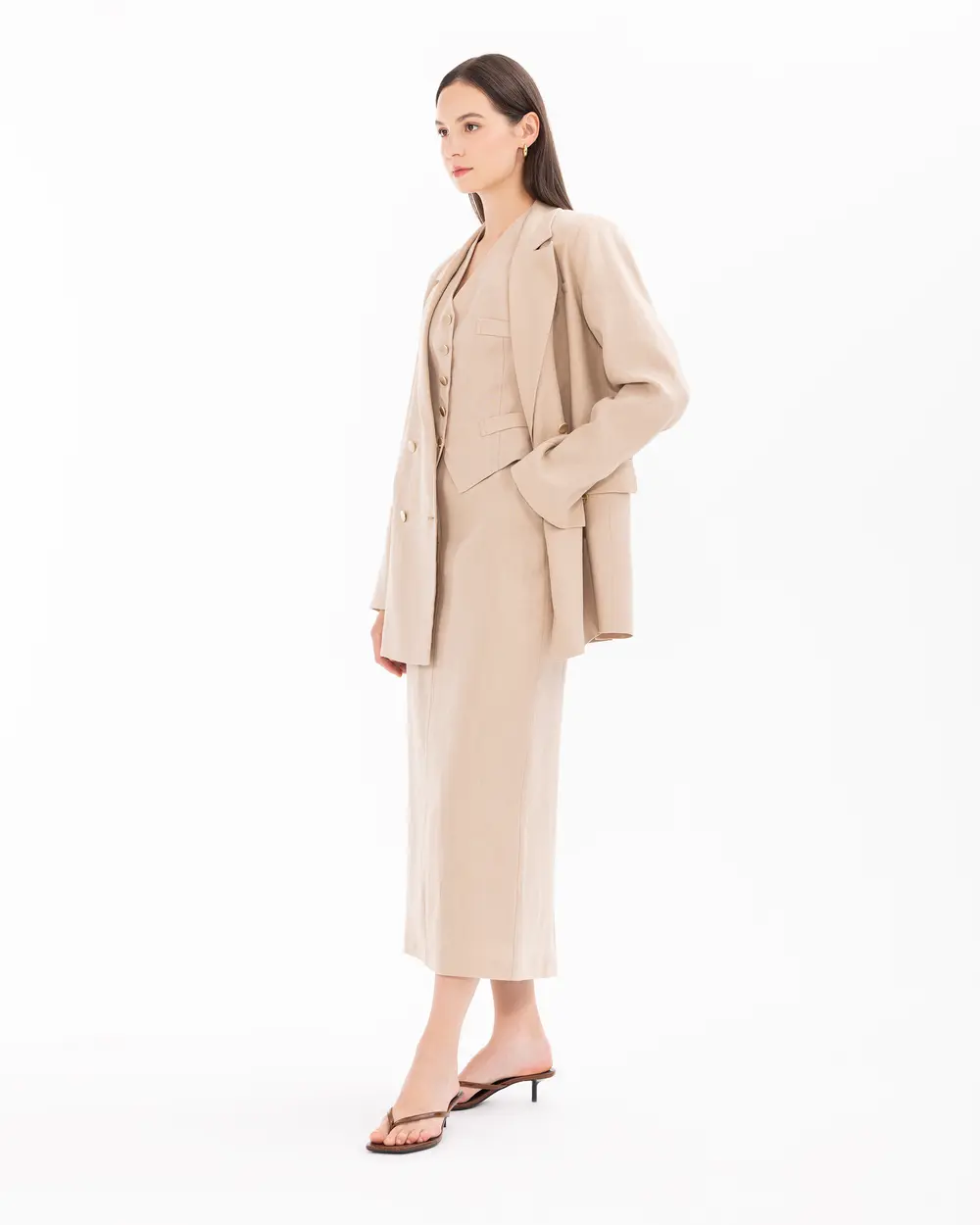 Double-breasted Collar Linen Blazer Jacket