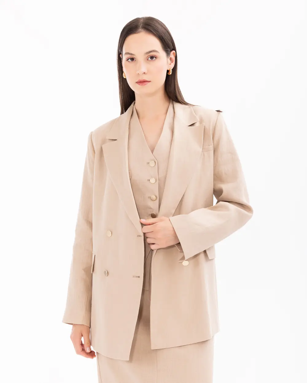 Double-breasted Collar Linen Blazer Jacket