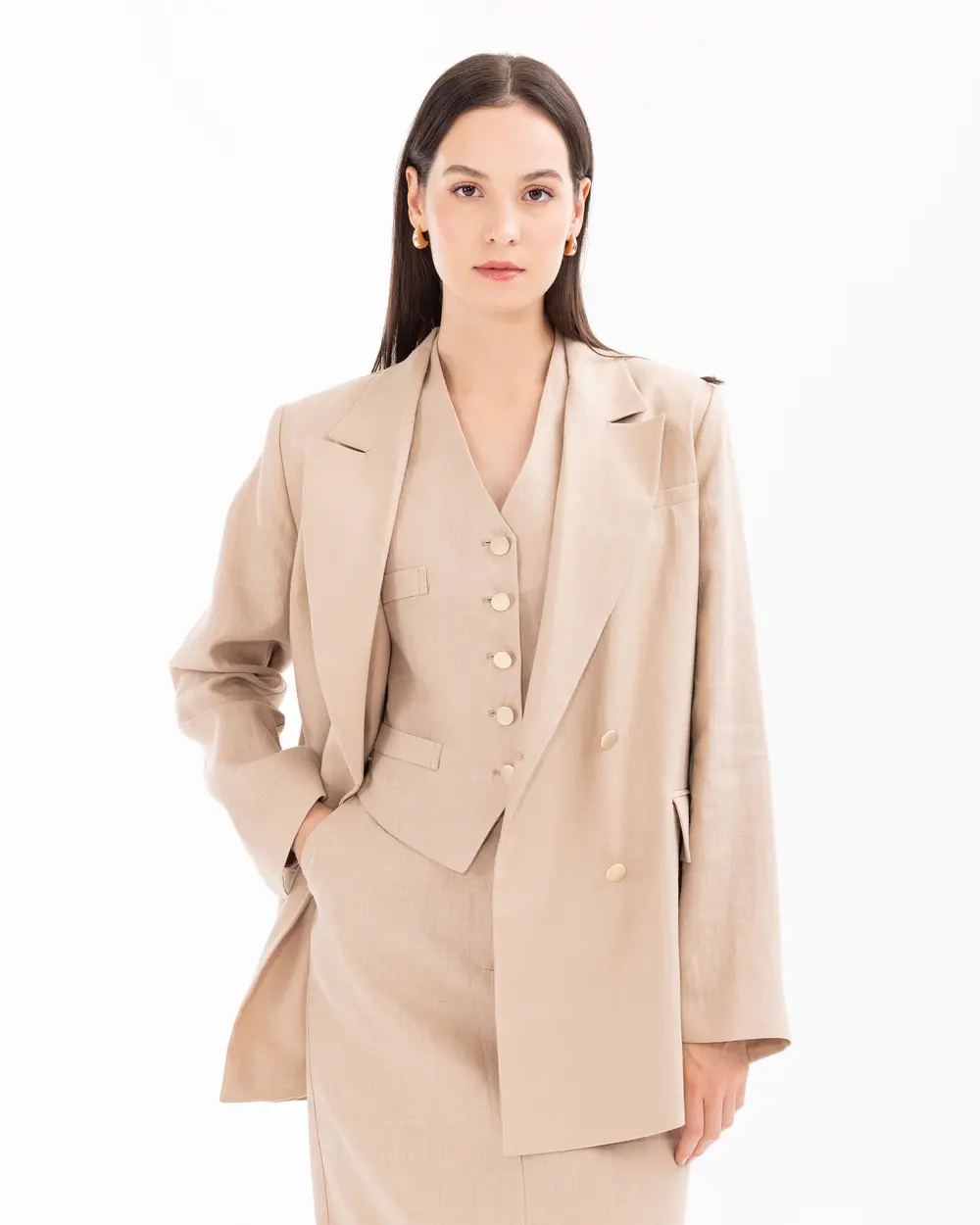 Double-breasted Collar Linen Blazer Jacket