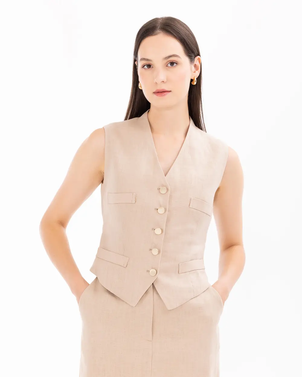 Buttoned Linen Vest