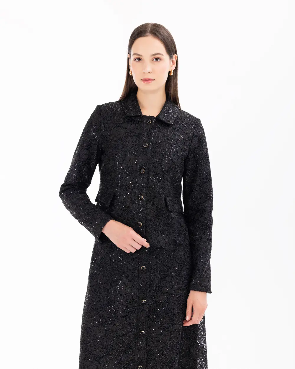 Sequin Metallic Stand Collar Loose Fashion Coat main image 1