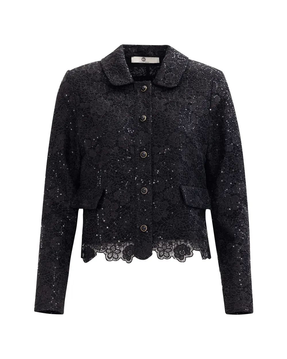 Shirt Collar Sequin Lace Elegant Jacket