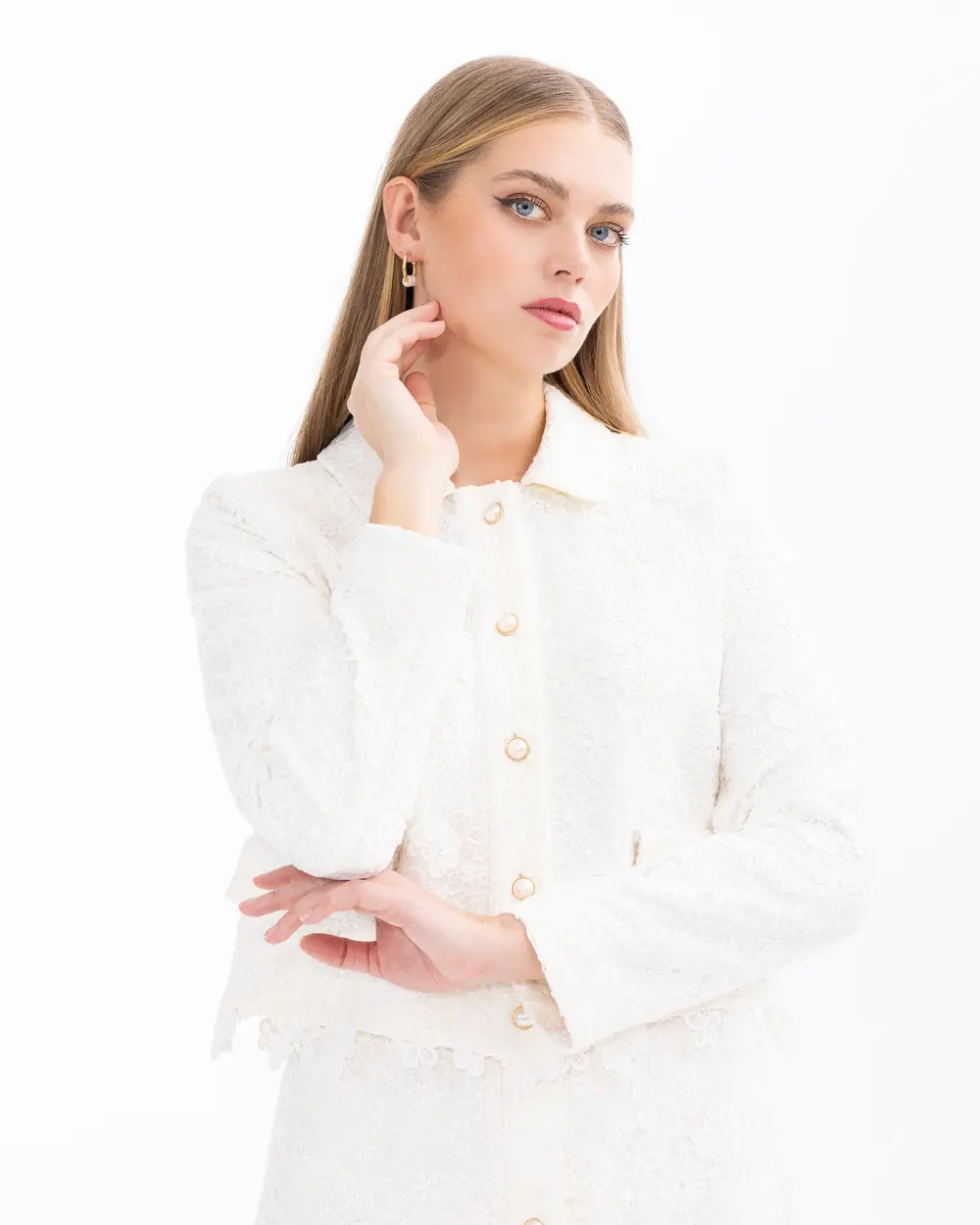 Shirt Collar Sequin Lace Elegant Jacket