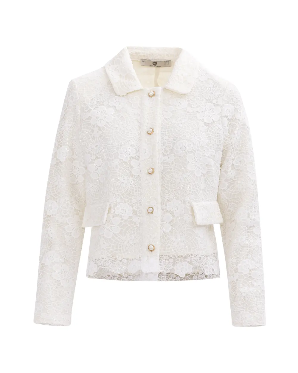 Shirt Collar Sequin Lace Elegant Jacket