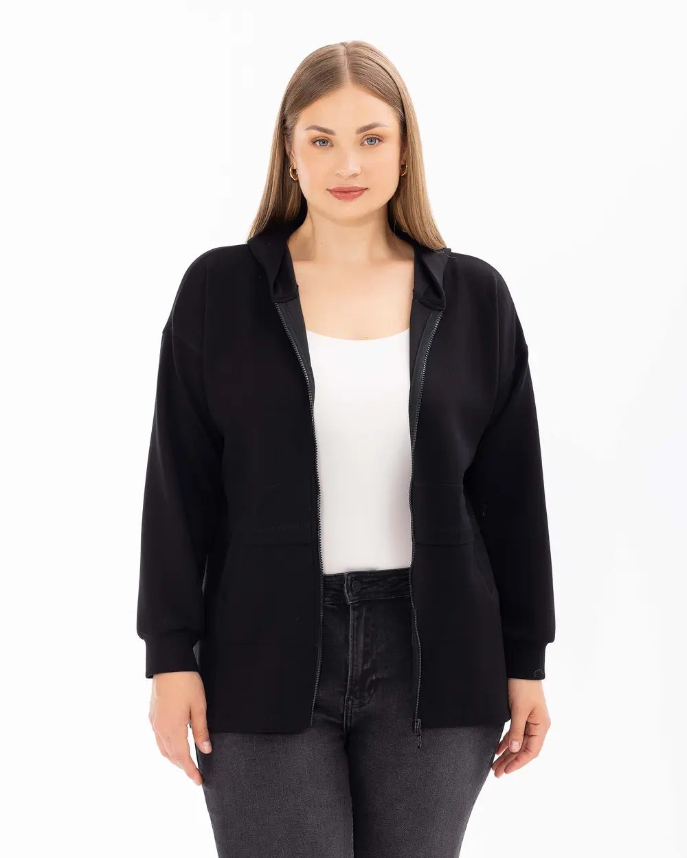 Plus Size Hooded Sports Jacket