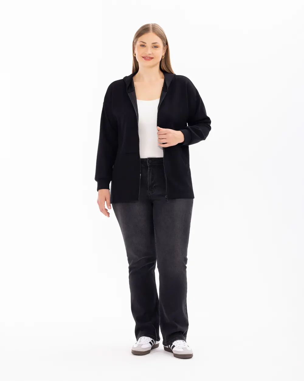 Plus Size Hooded Sports Jacket