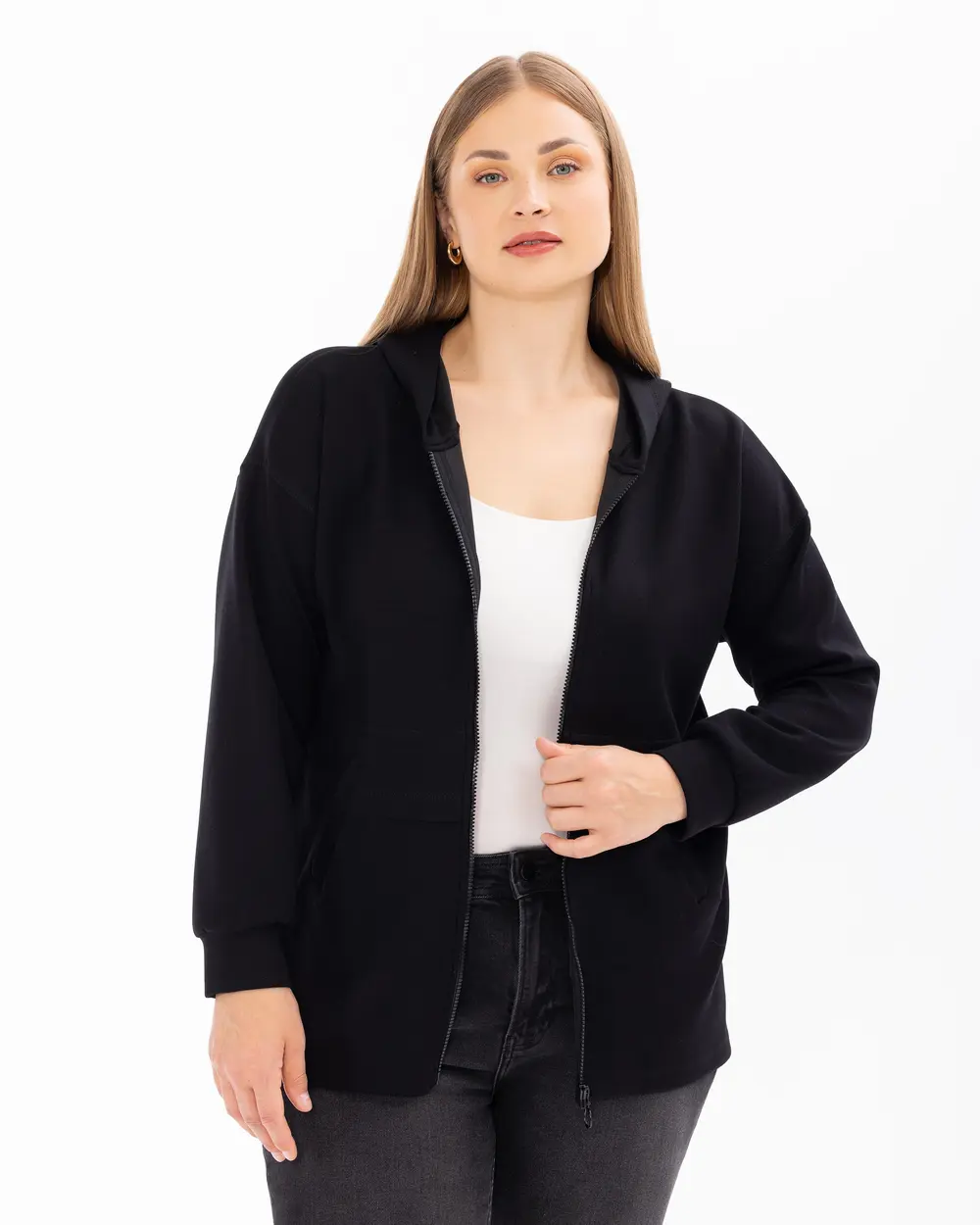 Plus Size Hooded Sports Jacket