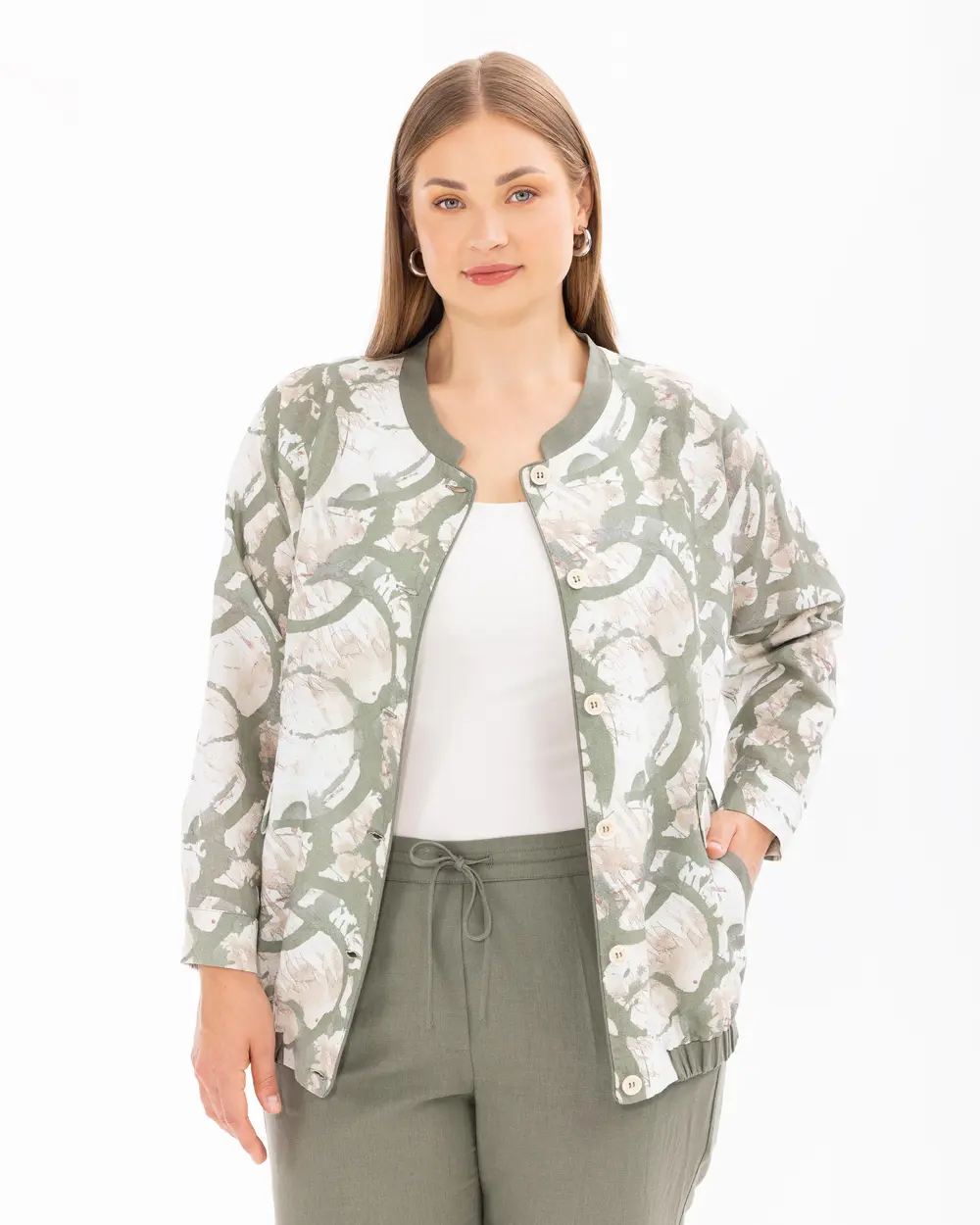 Plus Size Patterned Button Detailed Jacket