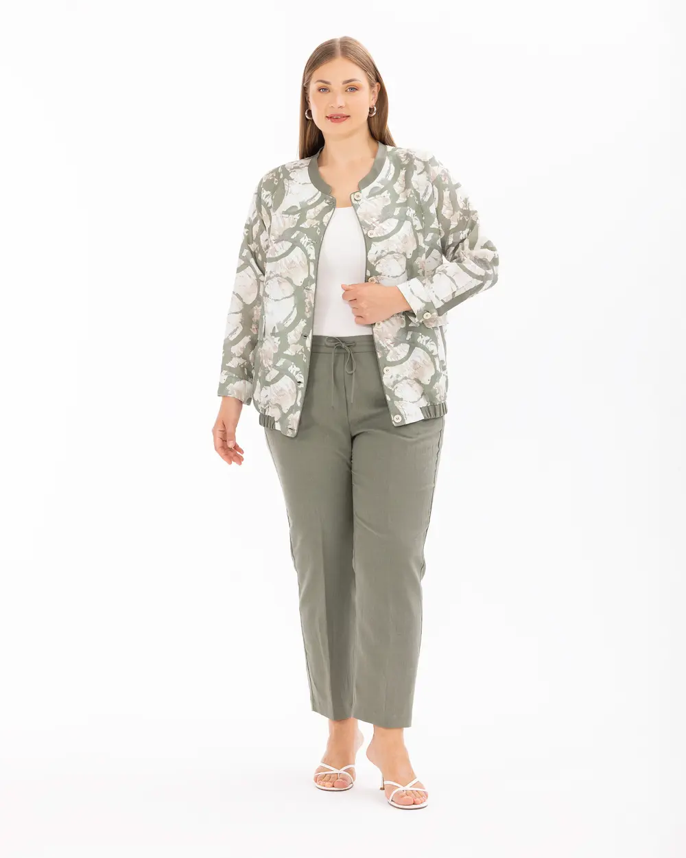 Plus Size Patterned Button Detailed Jacket