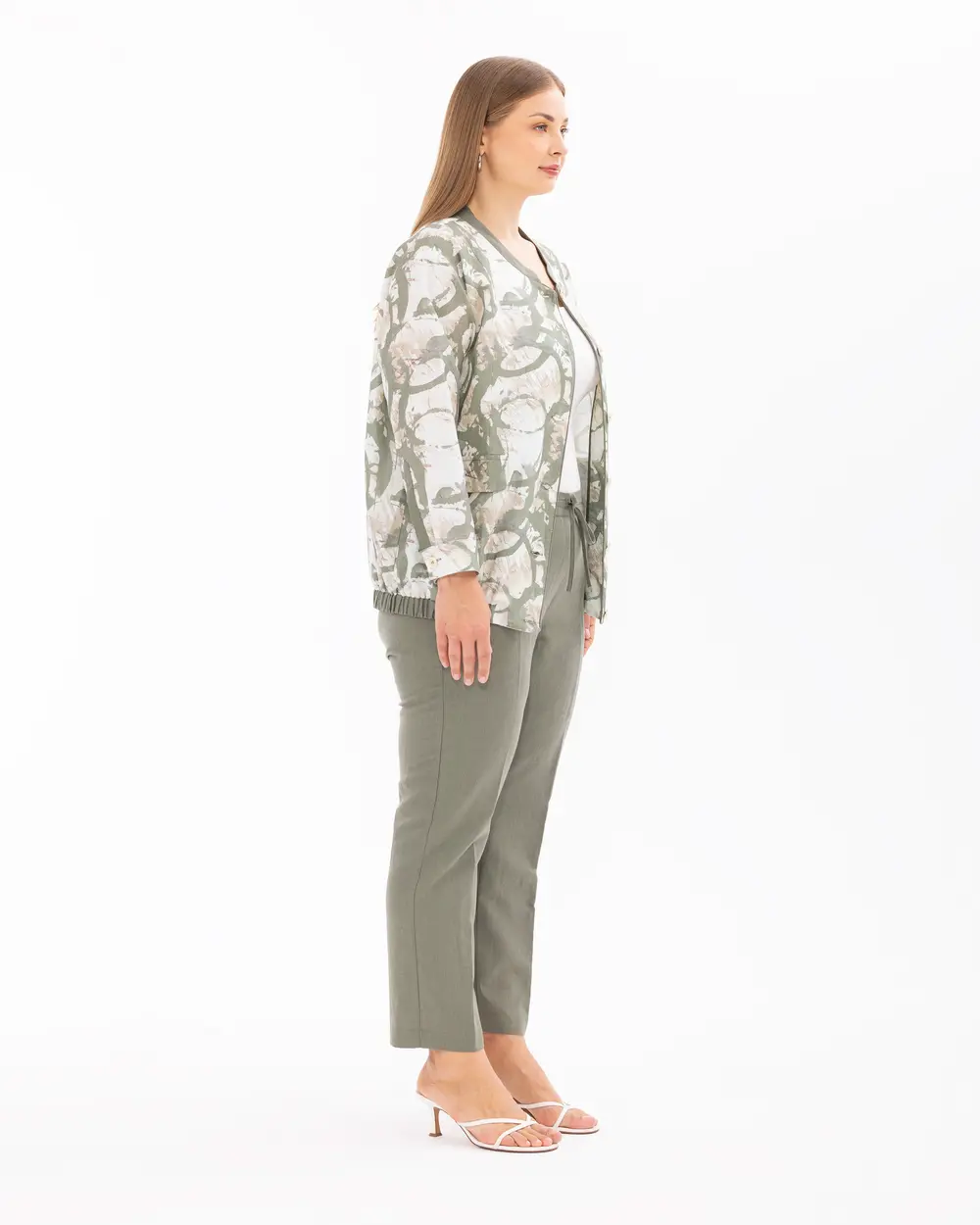 Plus Size Patterned Button Detailed Jacket