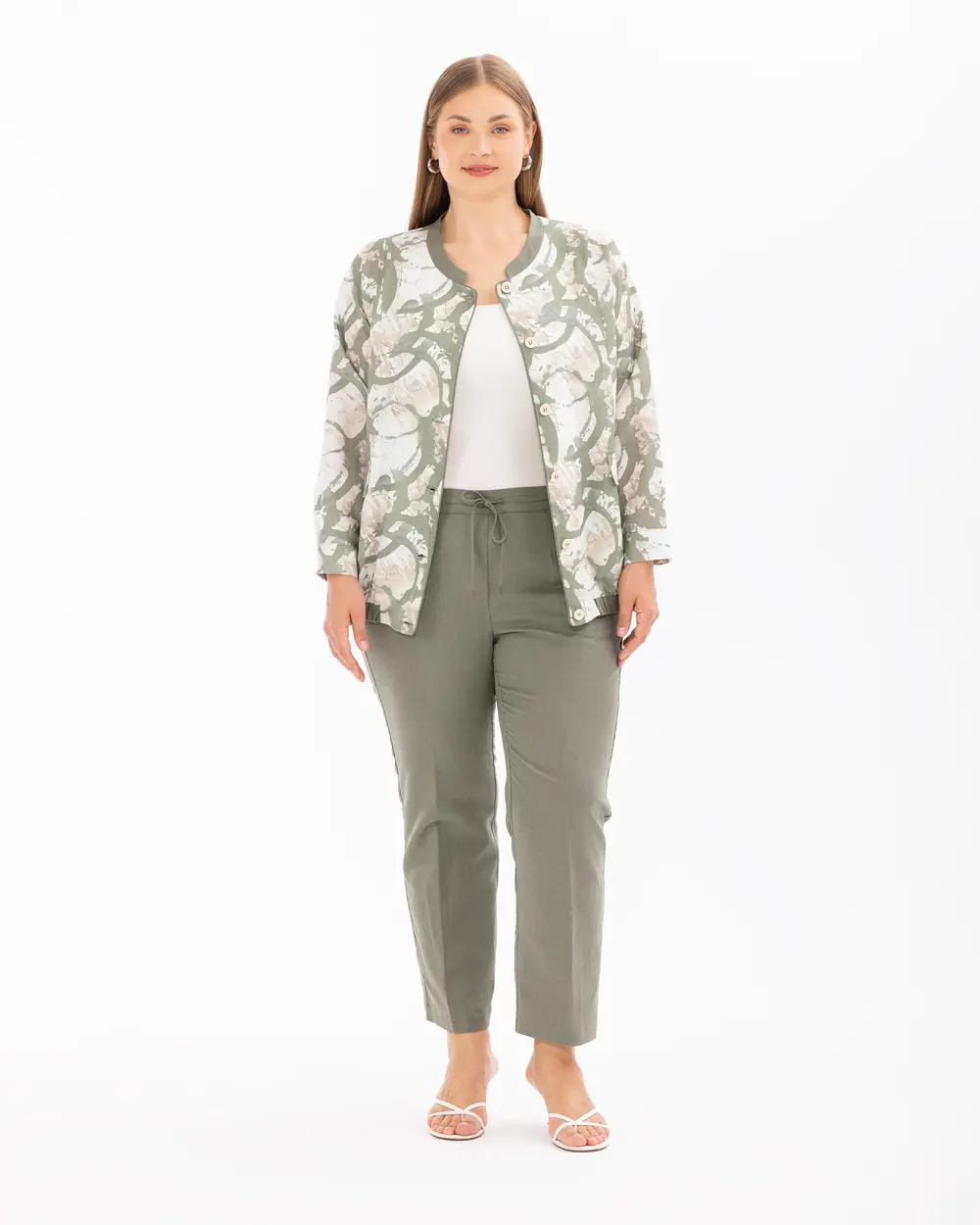 Plus Size Patterned Button Detailed Jacket