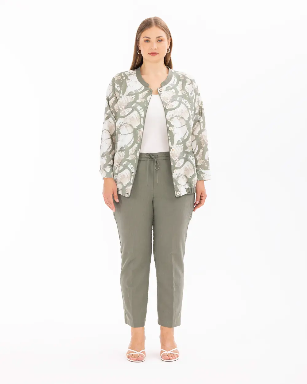 Plus Size Patterned Button Detailed Jacket