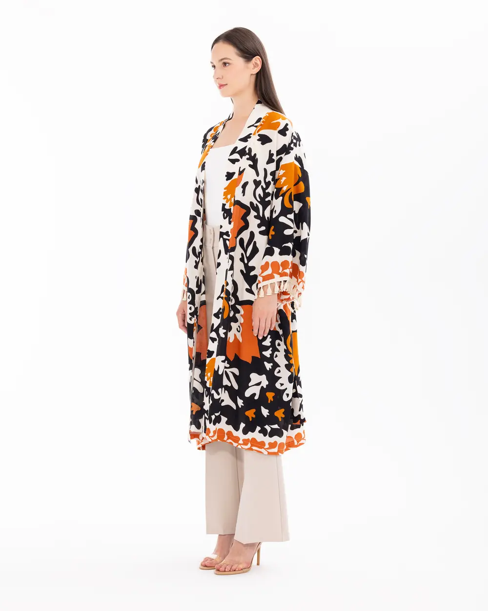 Kimono with Patterned Belt Detail