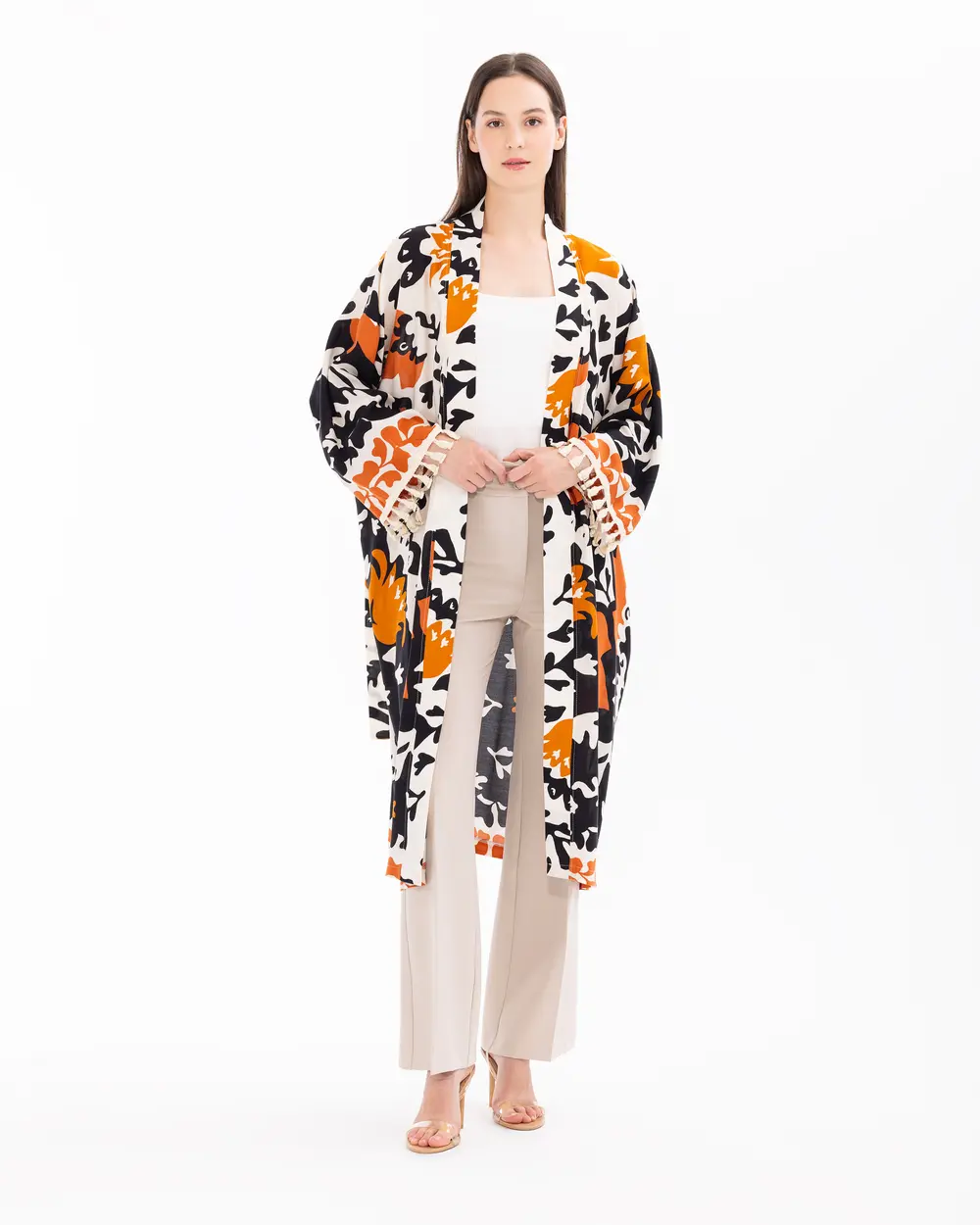 Kimono with Patterned Belt Detail