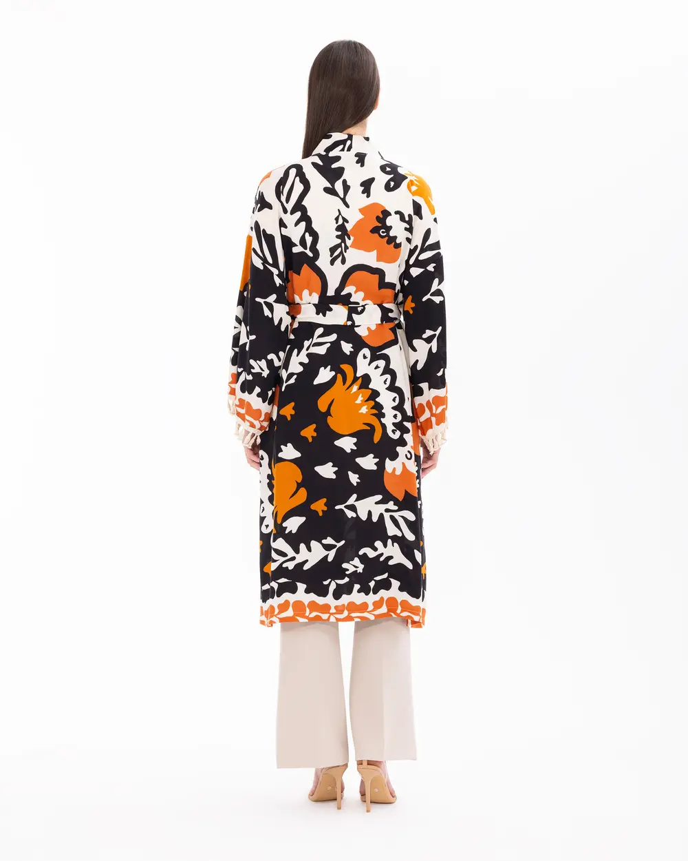 Kimono with Patterned Belt Detail