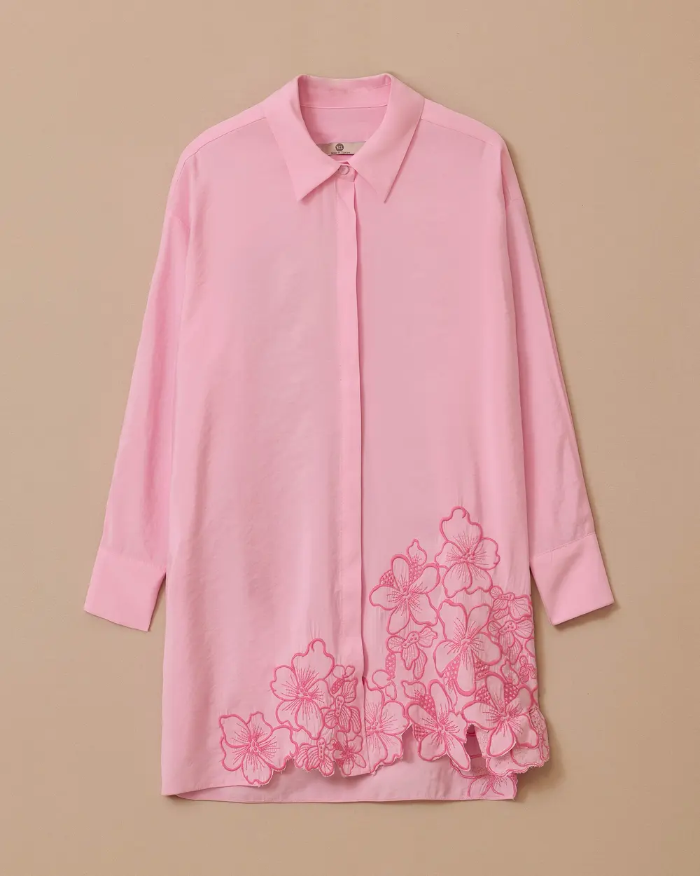 Embroidered Button Detailed Long Sleeve Tunic